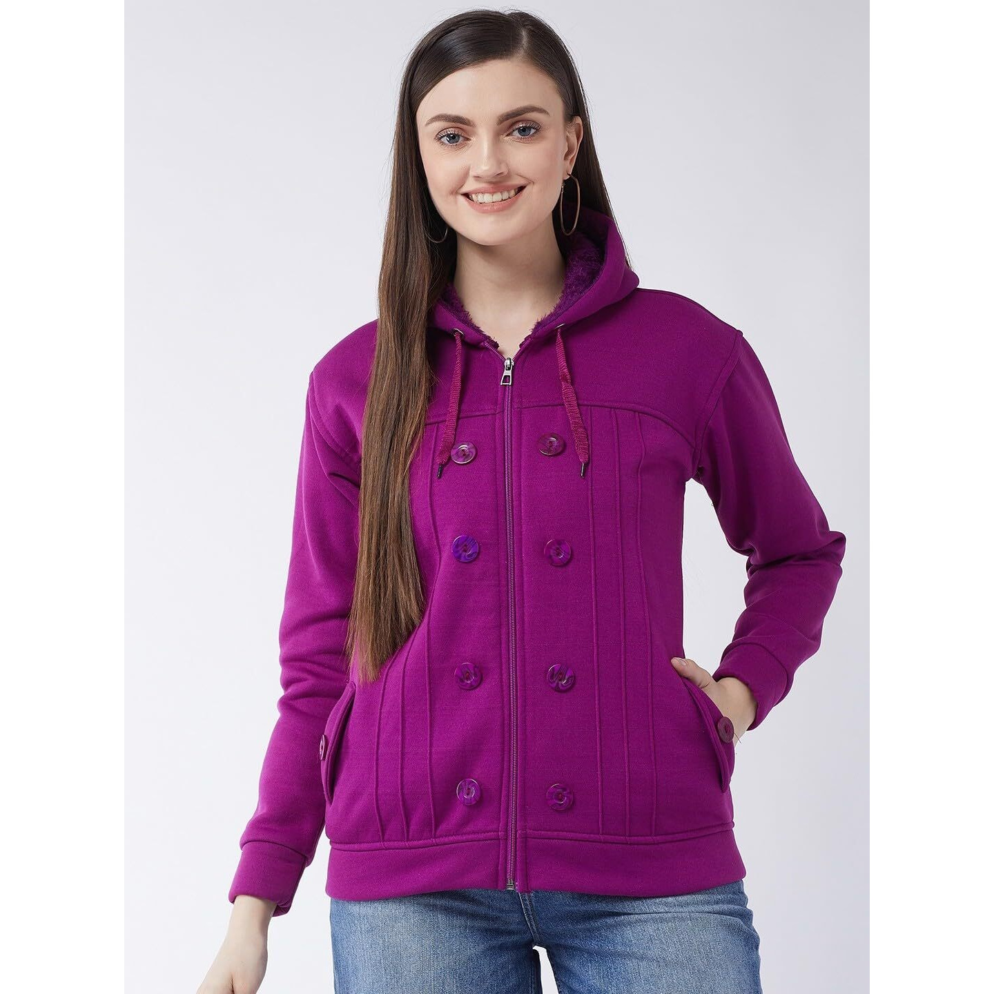 PIVL Women Solid Jacket For Winter-PURPLE-2XL