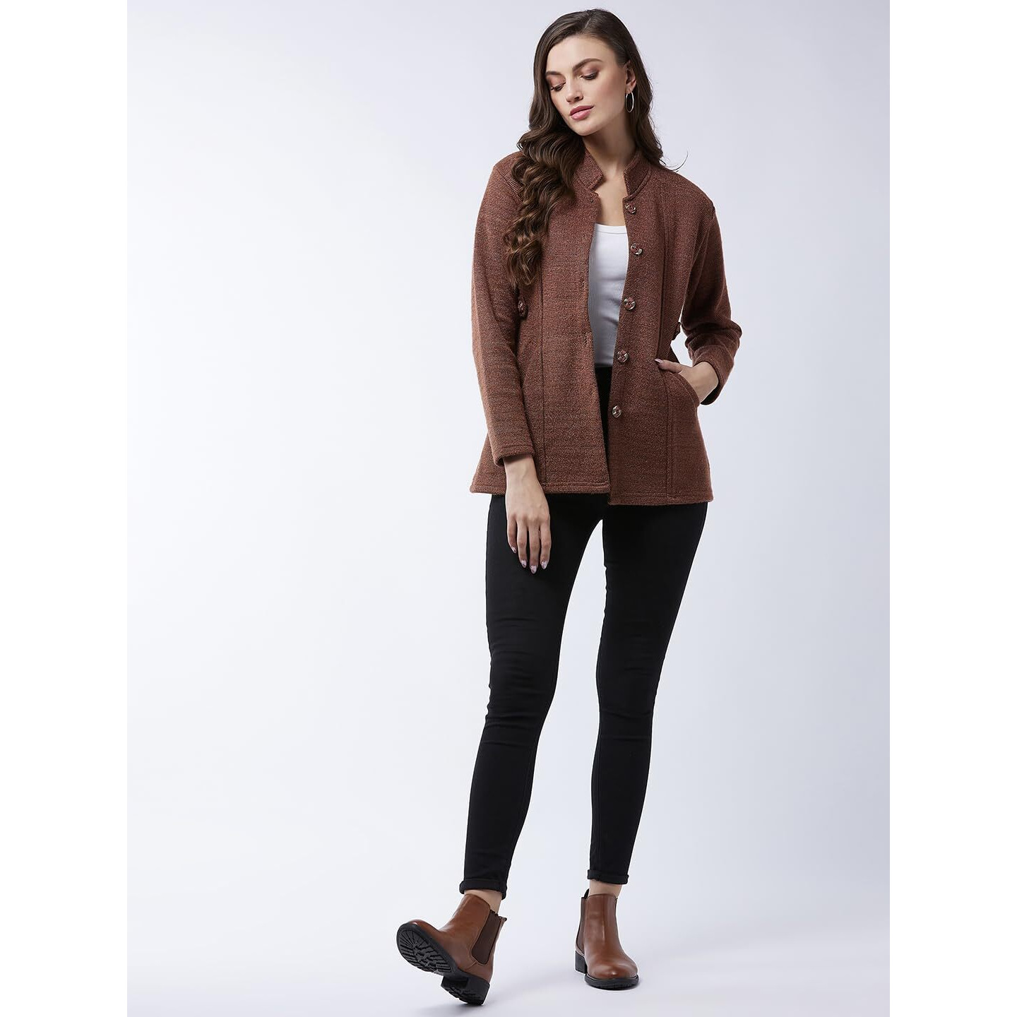 PIVL Women's Long Acrylic Blend Sweater for Winter_Coffee_L||Winterwear||