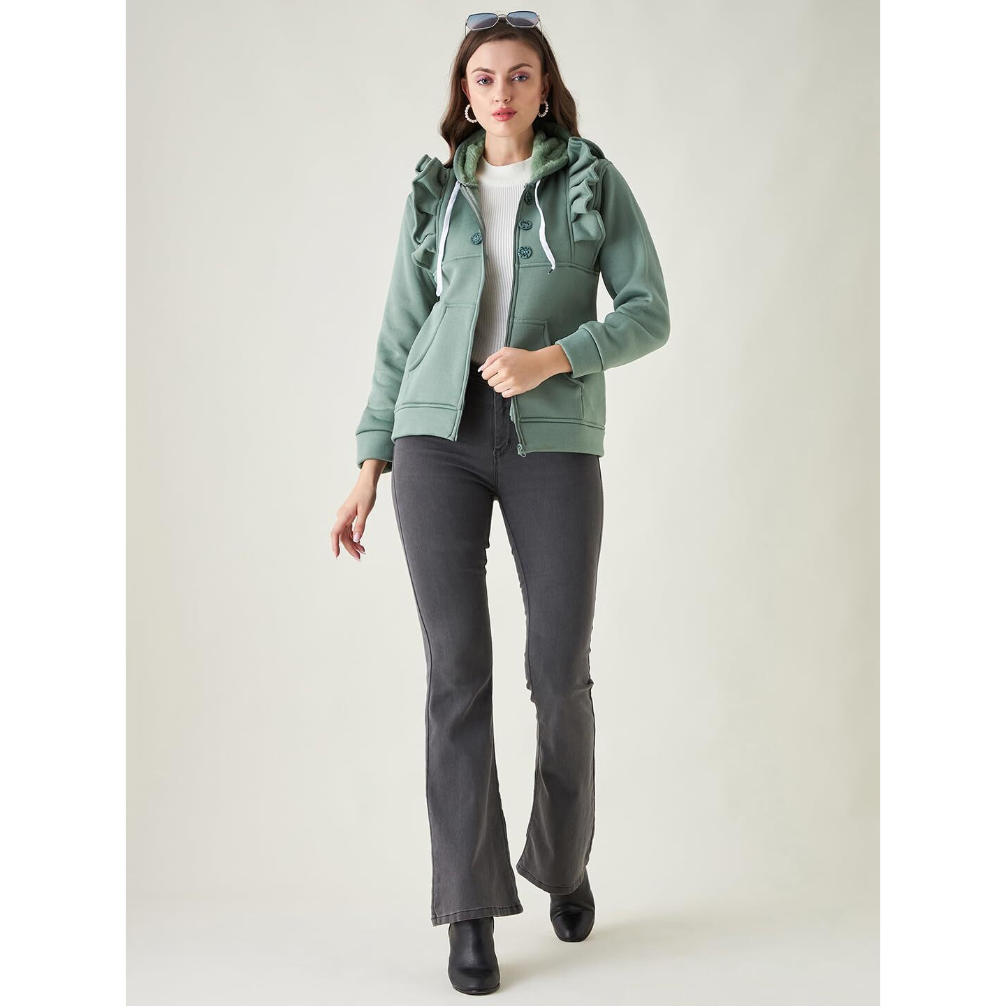 PIVL Women Solid Hooded Casual Jacket For Winter