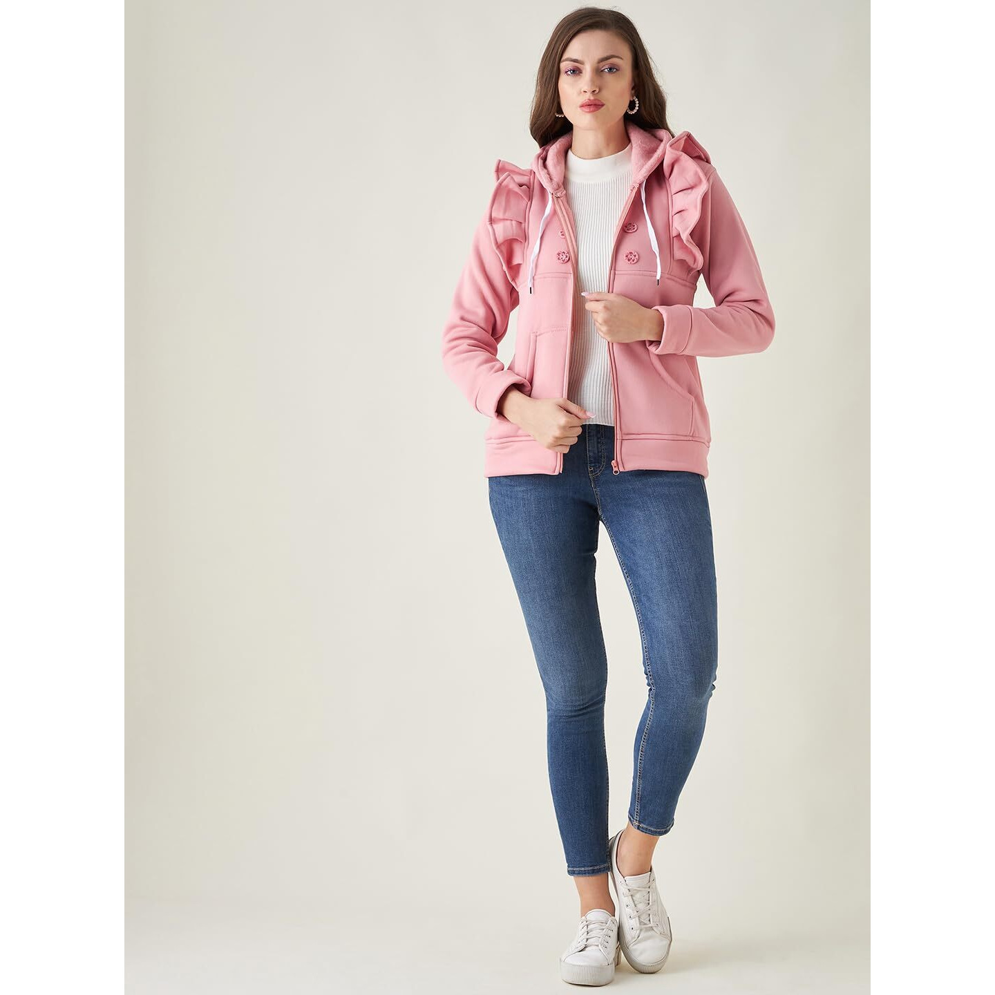 PIVL Women Solid Hooded Casual Jacket For Winter
