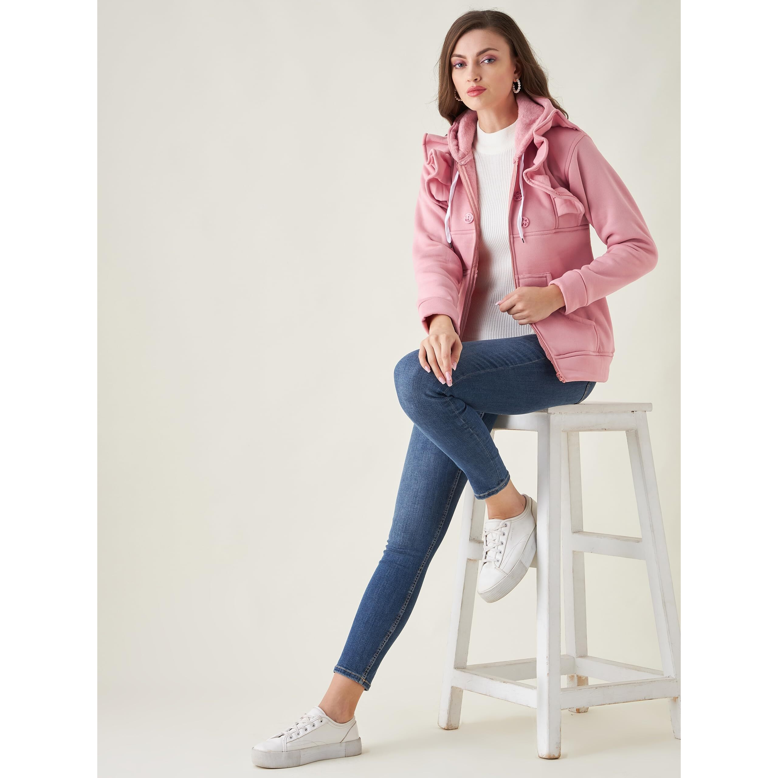 PIVL Women Solid Hooded Casual Jacket For Winter