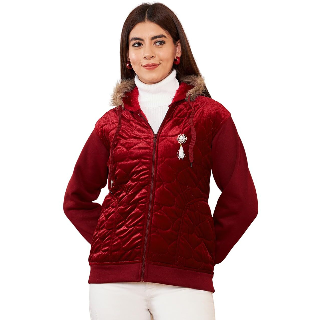 PIVL Women's Fleece Winter hooded Jacket_MAROON_2XL