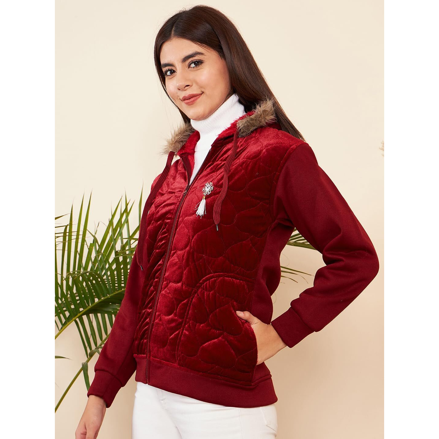 PIVL Women's Fleece Winter hooded Jacket_MAROON_2XL