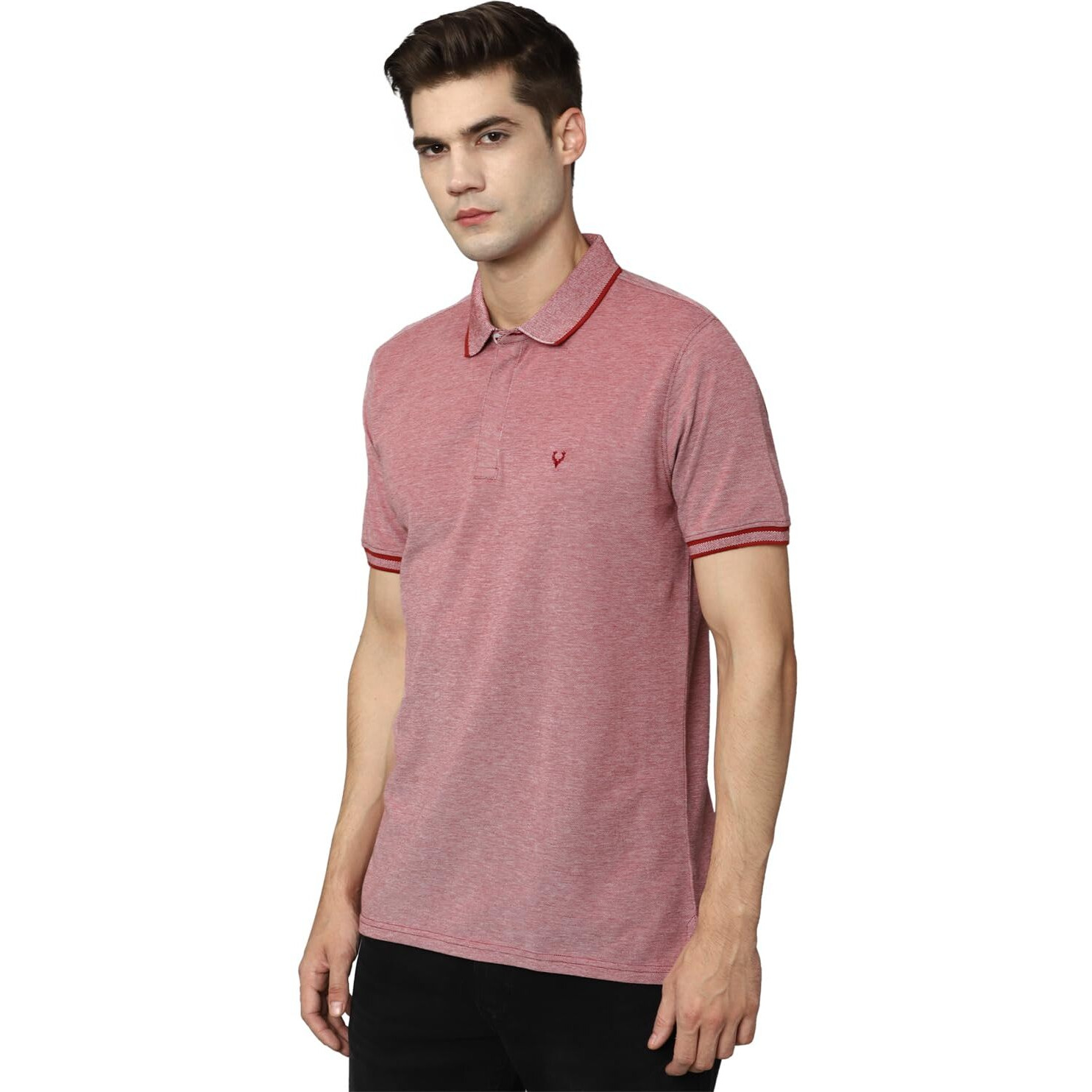 Allen Solly Men's Solid Regular Fit T-Shirt (ASKPCURGF681008_Red L)