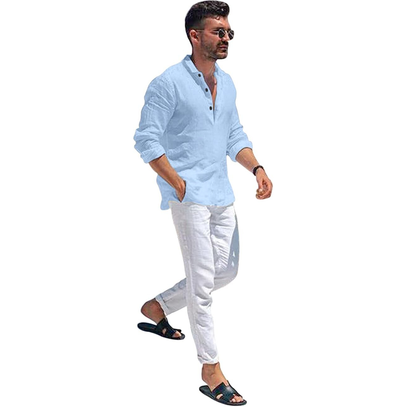 Bellstone Men's Solid Regular Fit Shirt (KURTA1600_Sky Blue_2XL