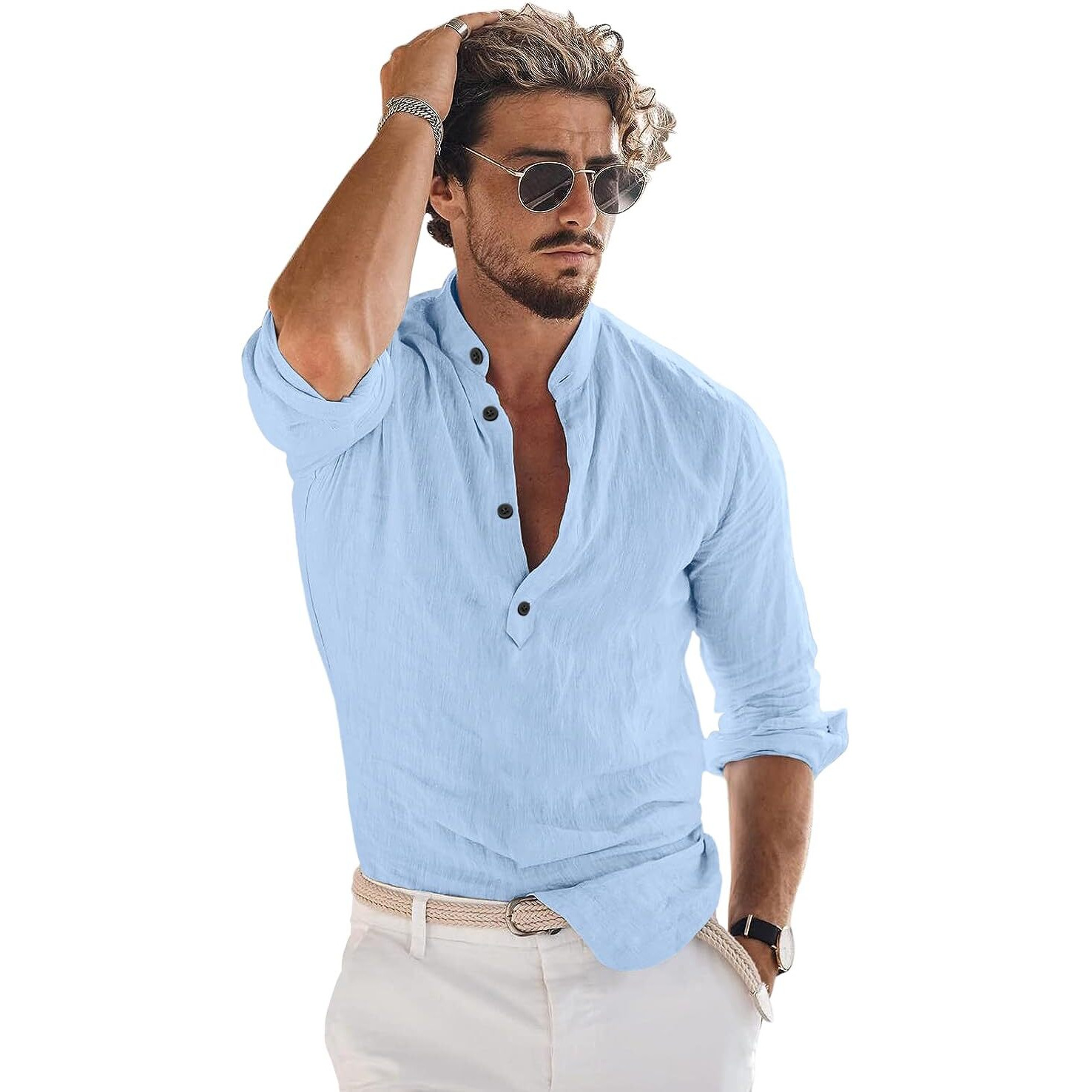 Bellstone Men's Solid Regular Fit Shirt (KURTA1600_Sky Blue_2XL