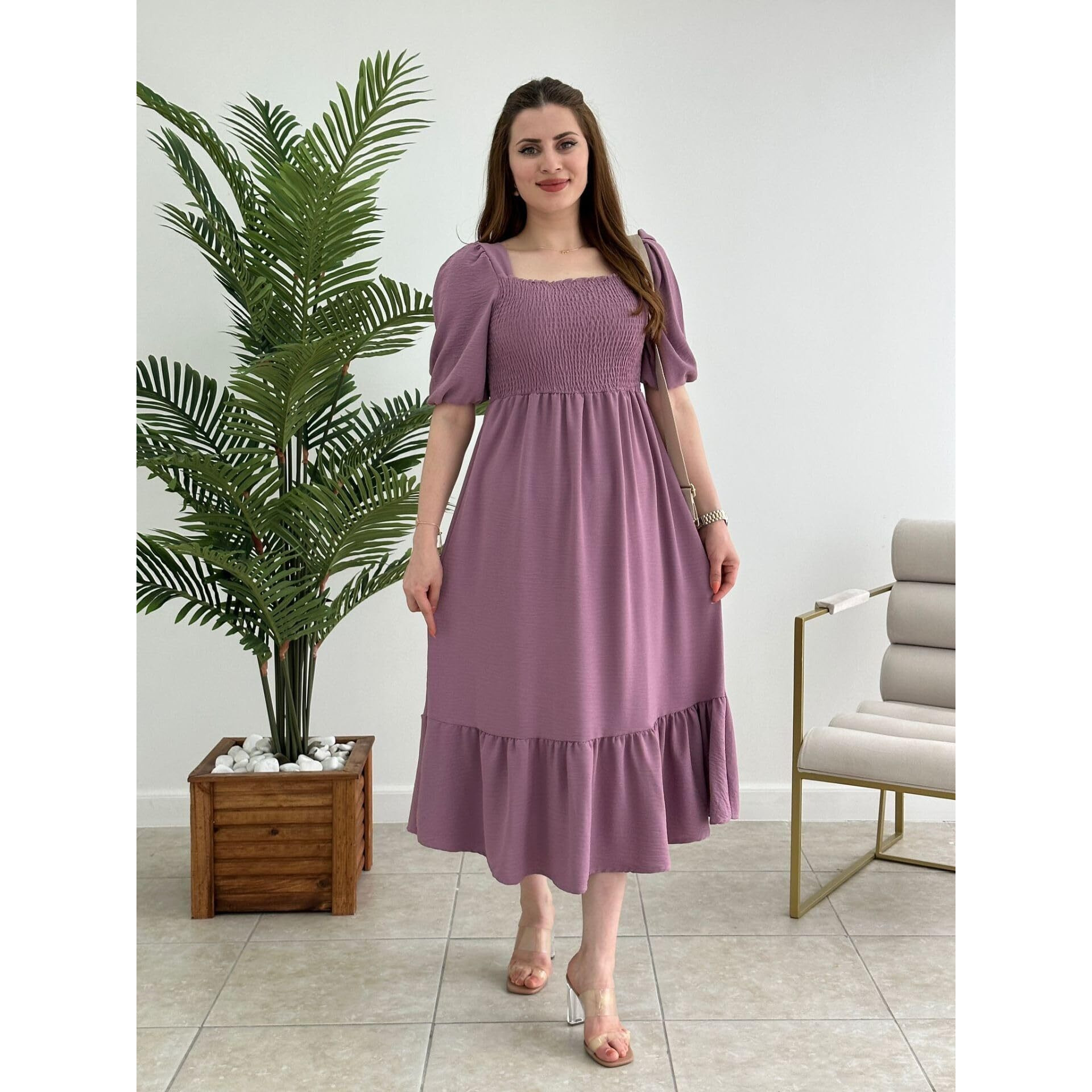 Sheetal Associates Womens Purple Crepe Solid Fit and Flare Knee Length Casual Dress, Large Size