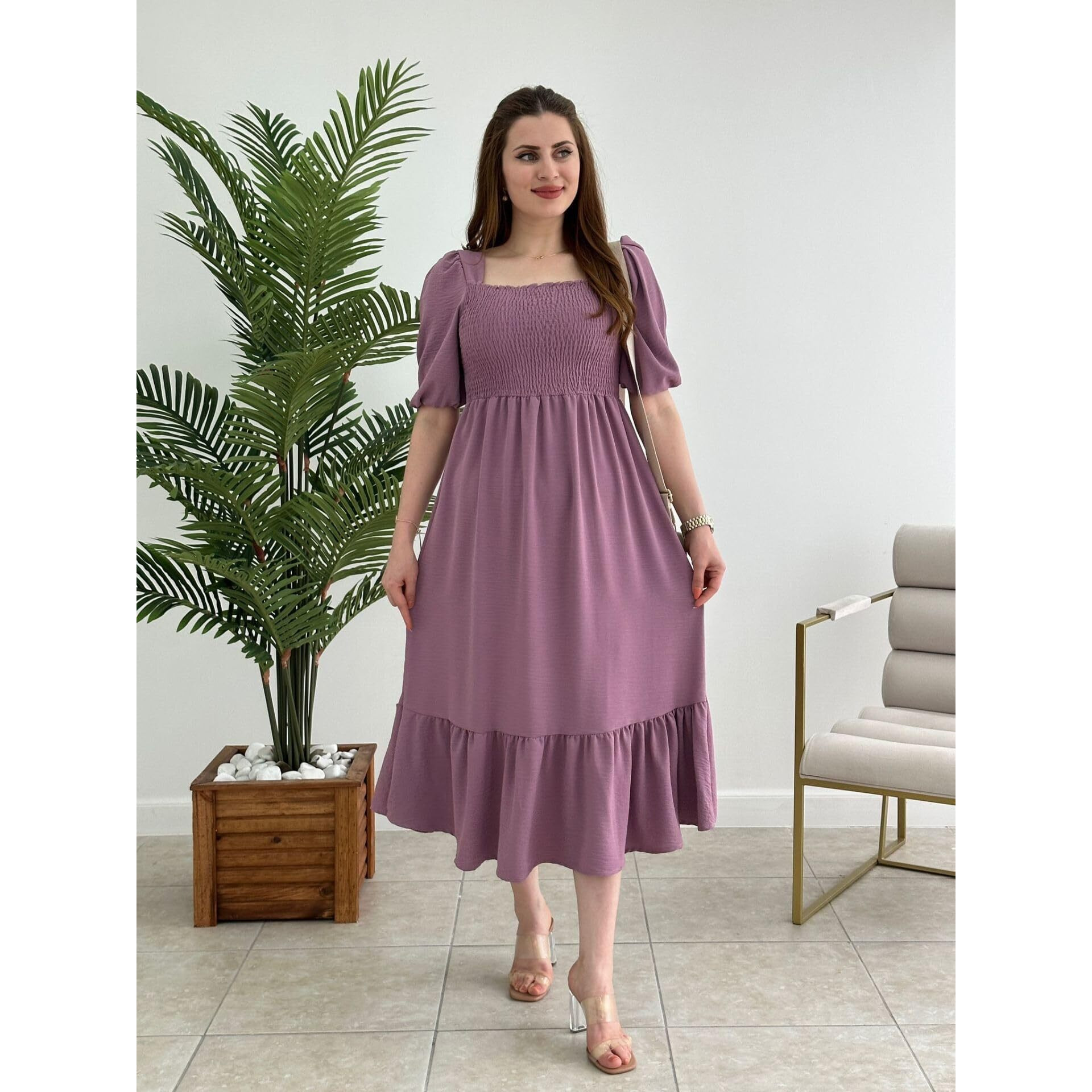 Sheetal Associates Womens Purple Crepe Solid Fit and Flare Knee Length Casual Dress, Large Size