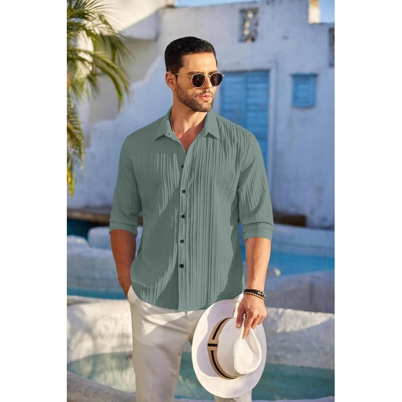 FINIVO FASHION Textured Shirts for Men || Casual Shirt for Men || Shirt for Men|| Men Stylish Shirt || Men Fancy Shirt || Men Full Sleeve Shirt || Plain Shirts for Men Green
