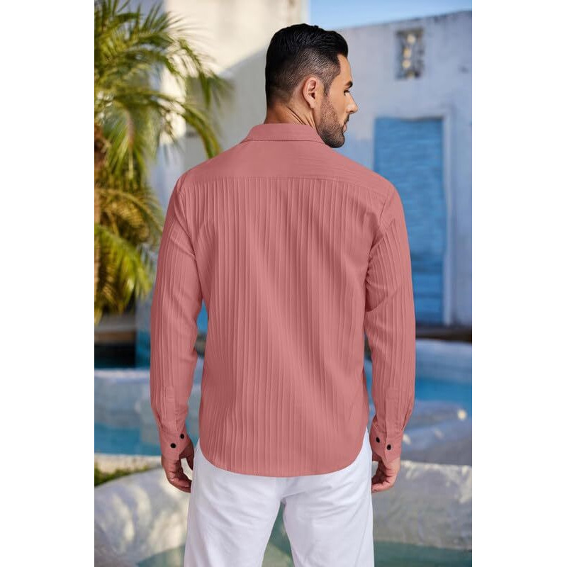 FINIVO FASHION Textured Shirts for Men || Casual Shirt for Men || Shirt for Men|| Men Stylish Shirt || Men Fancy Shirt || Men Full Sleeve Shirt || Plain Shirts for Men Peach