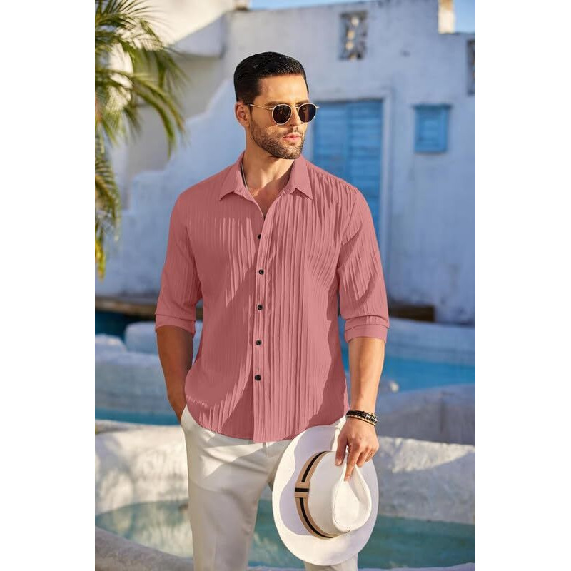 FINIVO FASHION Textured Shirts for Men || Casual Shirt for Men || Shirt for Men|| Men Stylish Shirt || Men Fancy Shirt || Men Full Sleeve Shirt || Plain Shirts for Men Peach