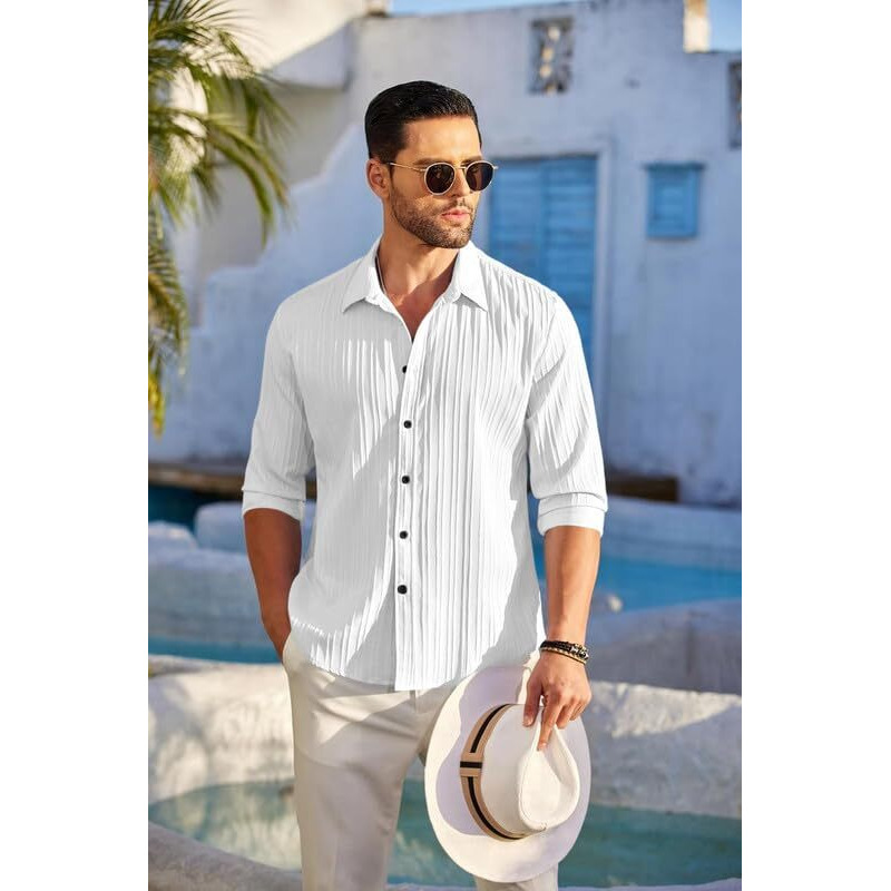 FINIVO FASHION Textured Shirts for Men || Casual Shirt for Men || Shirt for Men|| Men Stylish Shirt || Men Fancy Shirt || Men Full Sleeve Shirt || Plain Shirts for Men White