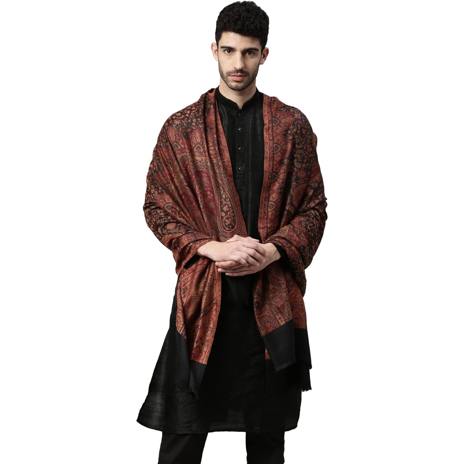 Pashmoda Men Zarif-e-Kashmir Woven Design Shawl (SIZE 101x203 CM, Black Color)