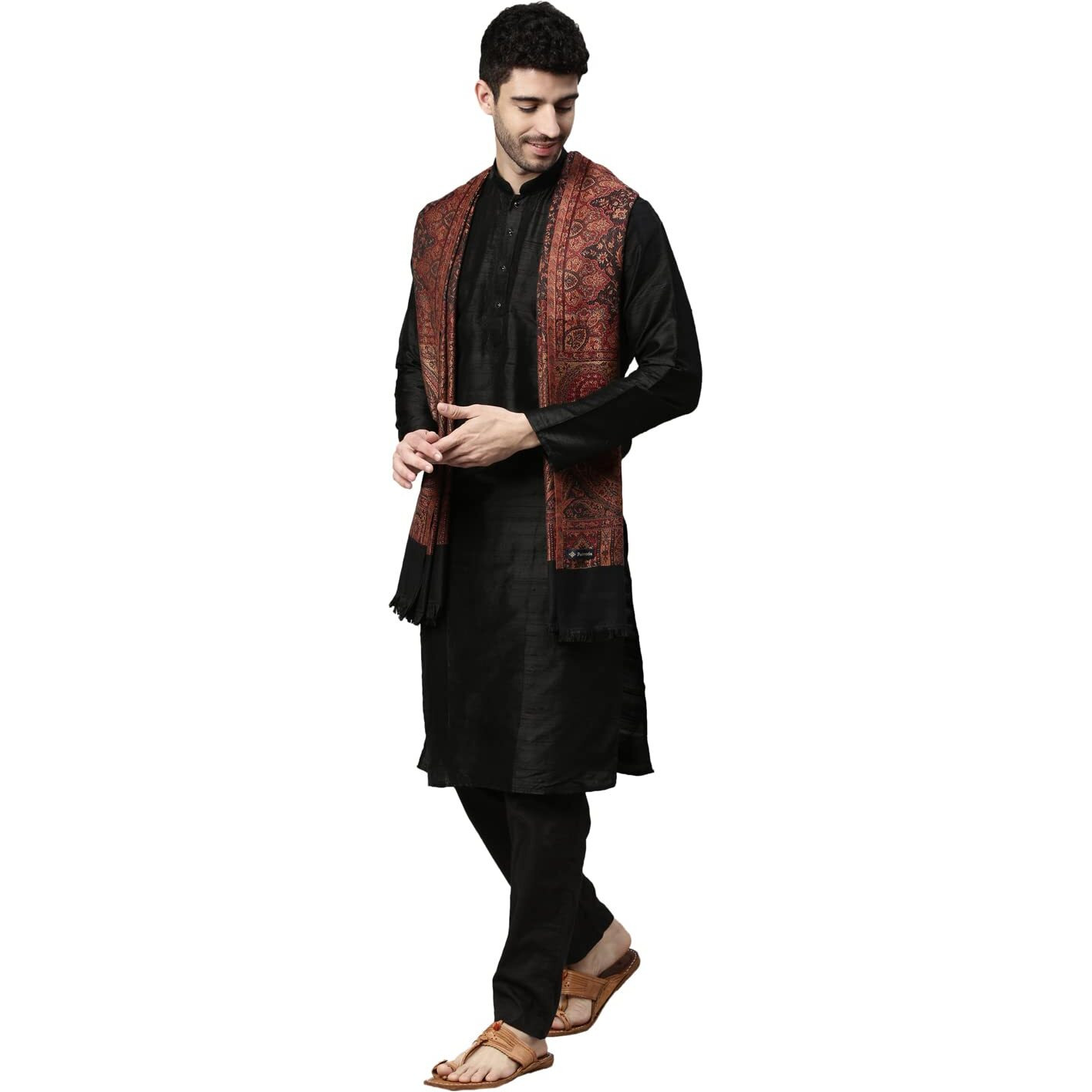 Pashmoda Men Zarif-e-Kashmir Woven Design Shawl (SIZE 101x203 CM, Black Color)
