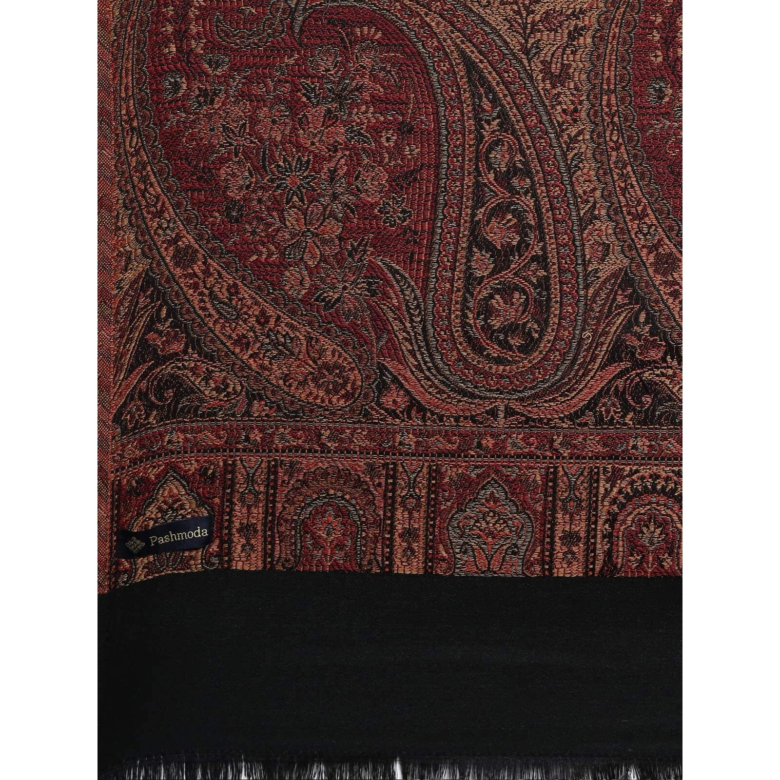 Pashmoda Men Zarif-e-Kashmir Woven Design Shawl (SIZE 101x203 CM, Black Color)
