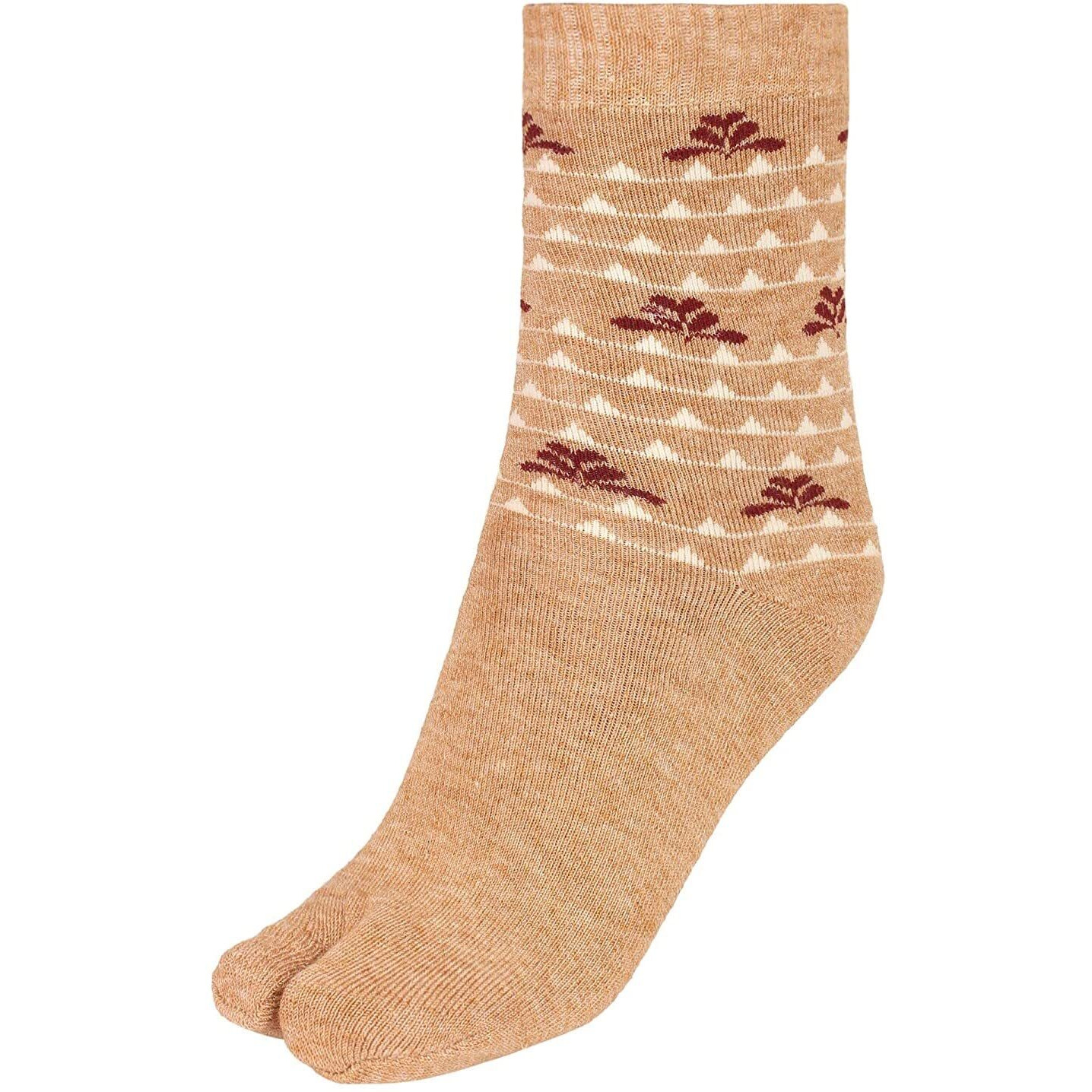 CREATURE Warm Woolen Calf Length Thumb Socks For Women Winter Wear (Light brown, Large)- Set of 3 Pairs