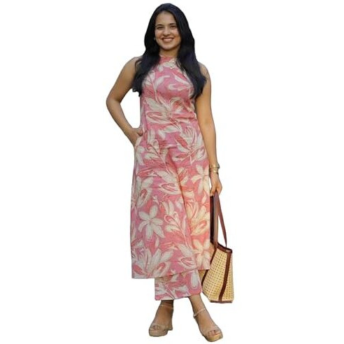 ANNI DESIGNER Women's Rayon Blend Straight Printed Kurta with Pant (VCM Pink_M_Pink_Medium)