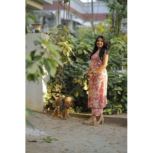 ANNI DESIGNER Women's Rayon Blend Straight Printed Kurta with Pant (VCM Pink_M_Pink_Medium)