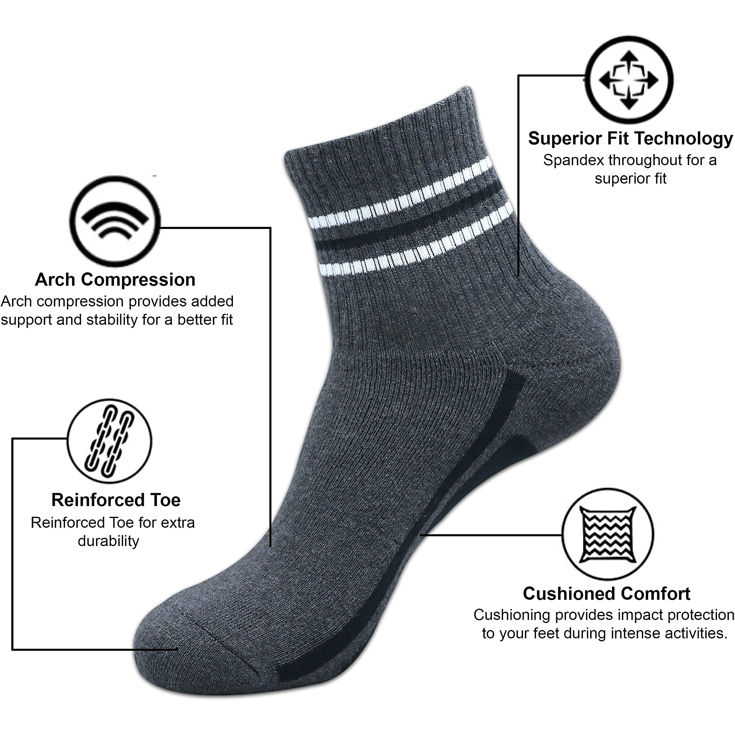 Balenzia Men's Cushioned High Ankle Sports Socks- Pack of 3 and 5 (Black, Navy, White, Light Grey, Dark Grey)