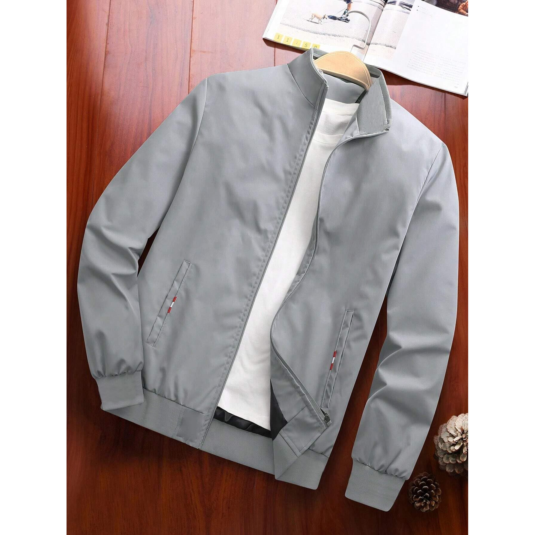 TAGAS Polyester Men's Bomber Standard Length Jacket (Mj-9015-Grey-M_Grey