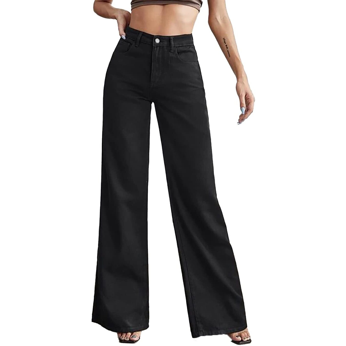 KOTTY Womens High Rise Cotton Lycra Regular Fit Solid Jeans Jade Black
