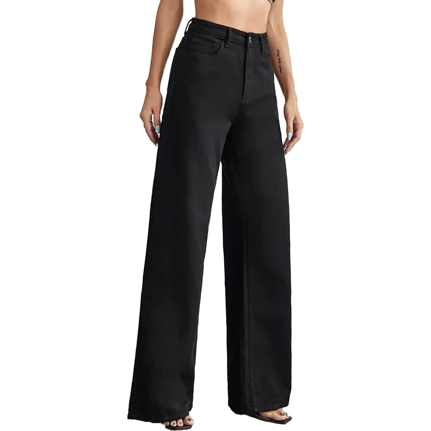 KOTTY Womens High Rise Cotton Lycra Regular Fit Solid Jeans Jade Black