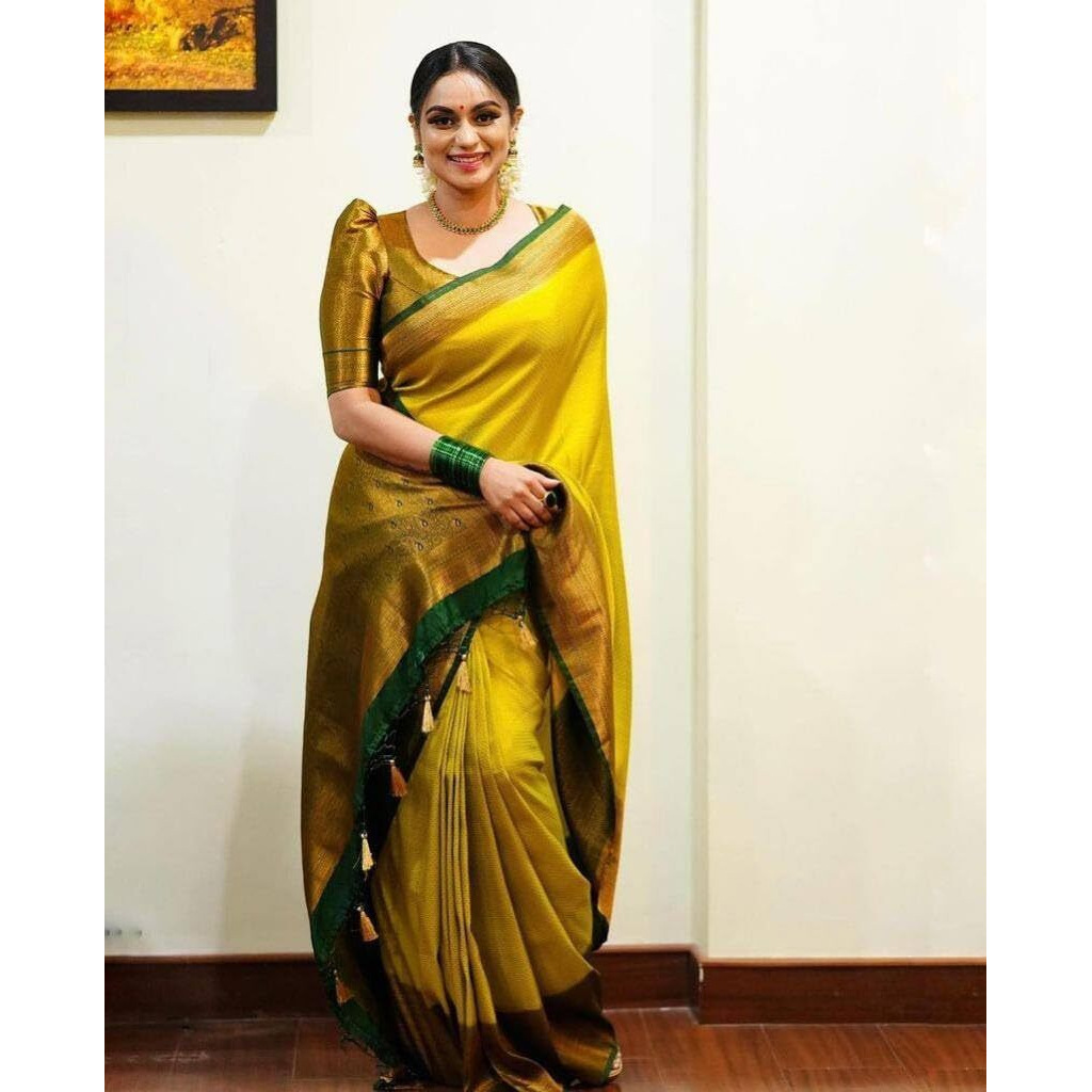 Yashika Women's Fancy Banarasi Kanjivaram Art Silk Saree with Blouse Pieces||Yellow Coloured Kanjivaram Saree|| AZ-YS-OG-YUKTI YELLOW