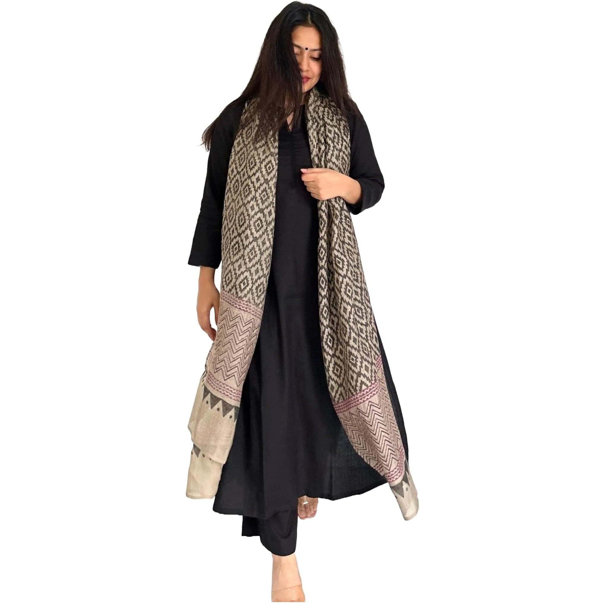 ANNI DESIGNER Women's Rayon Blend Straight Solid Kurta with Pant & Dupatta (Jamana Black_M_Black_Medium)