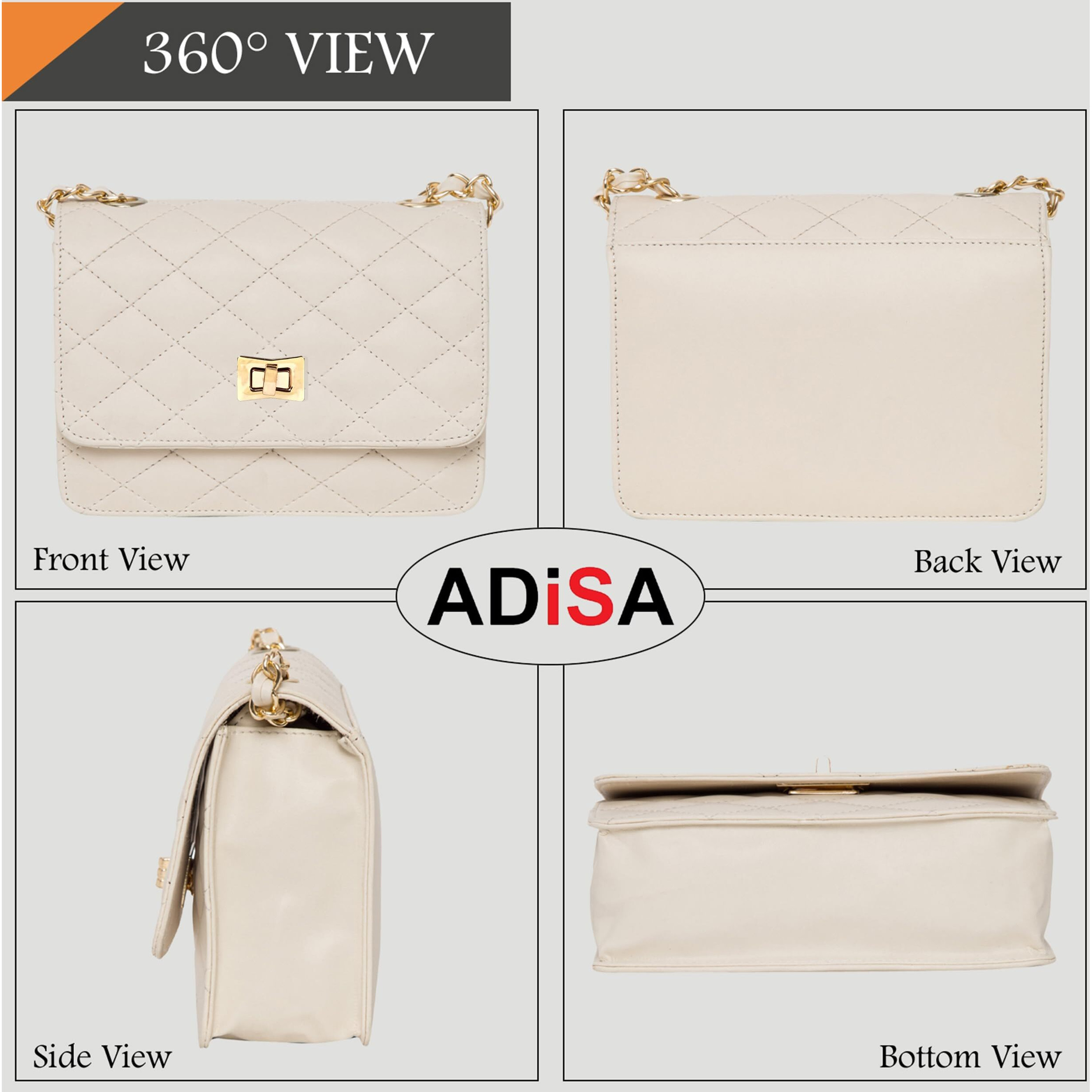 ADISA Women's Girls Quilted Cross Body Sling Bag (SL5059-Off White)