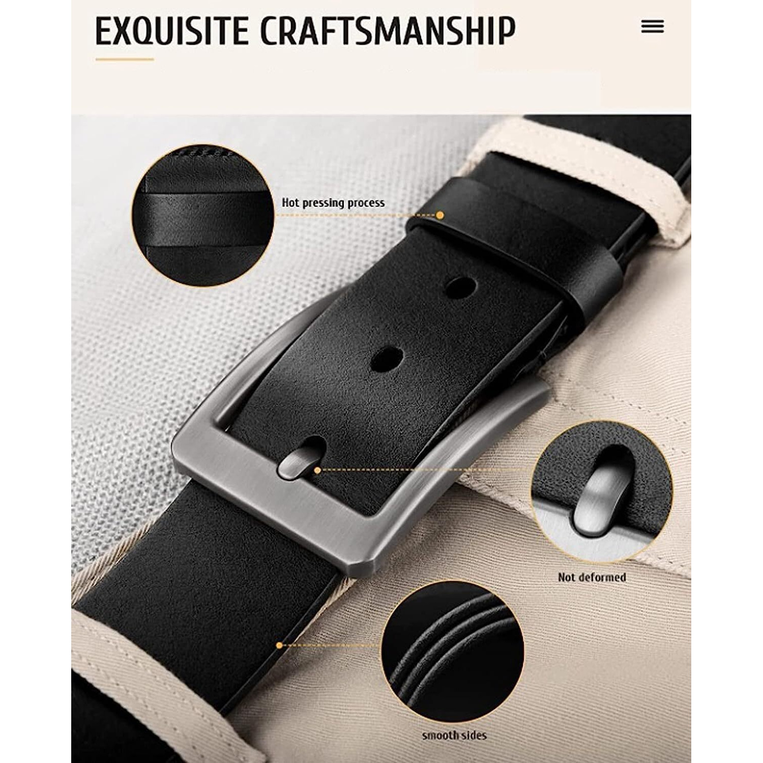 CREATURE Formal/Casual Black Color Genuine Leather Belts For Men (Length- 46 inches||40MM||BL-042-BLK) (BLACK)