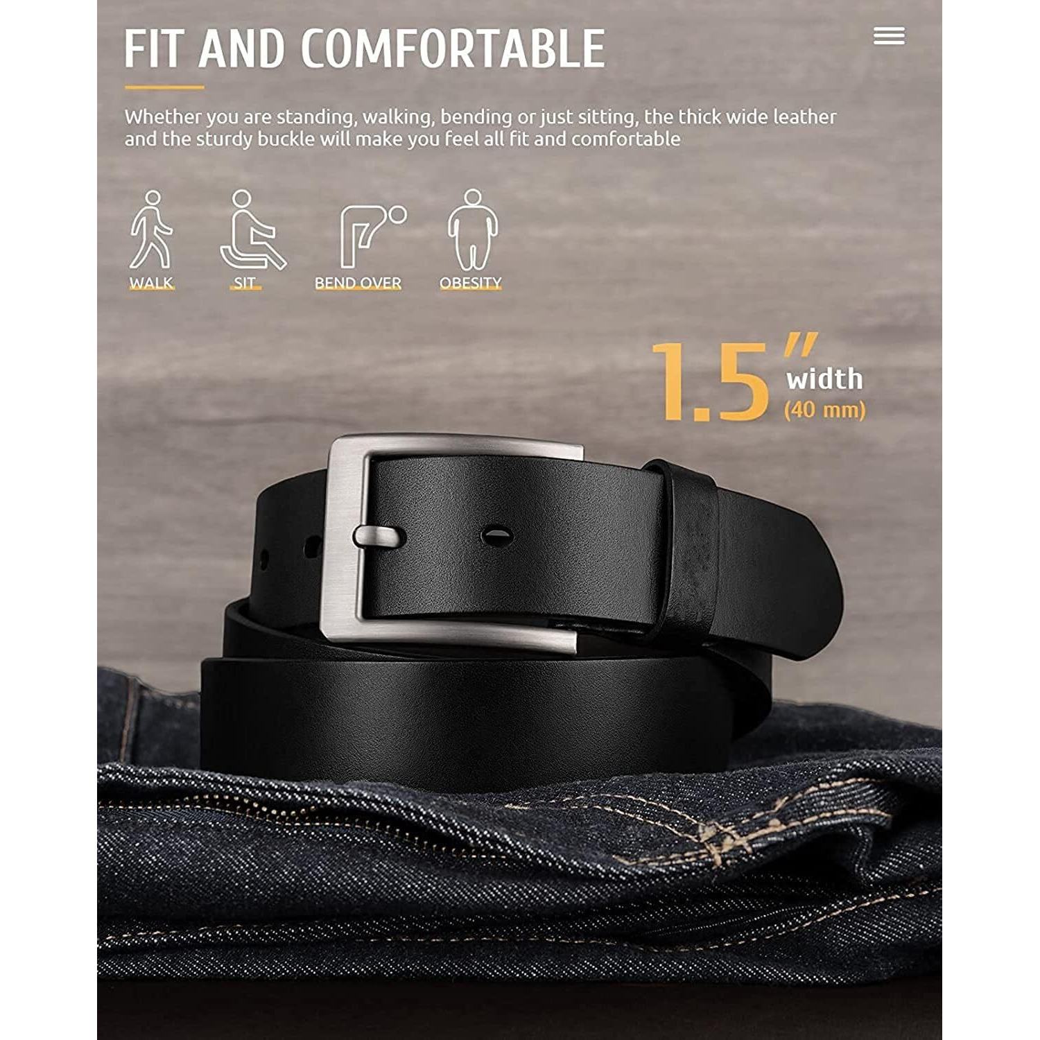 CREATURE Formal/Casual Black Color Genuine Leather Belts For Men (Length- 46 inches||40MM||BL-042-BLK) (BLACK)