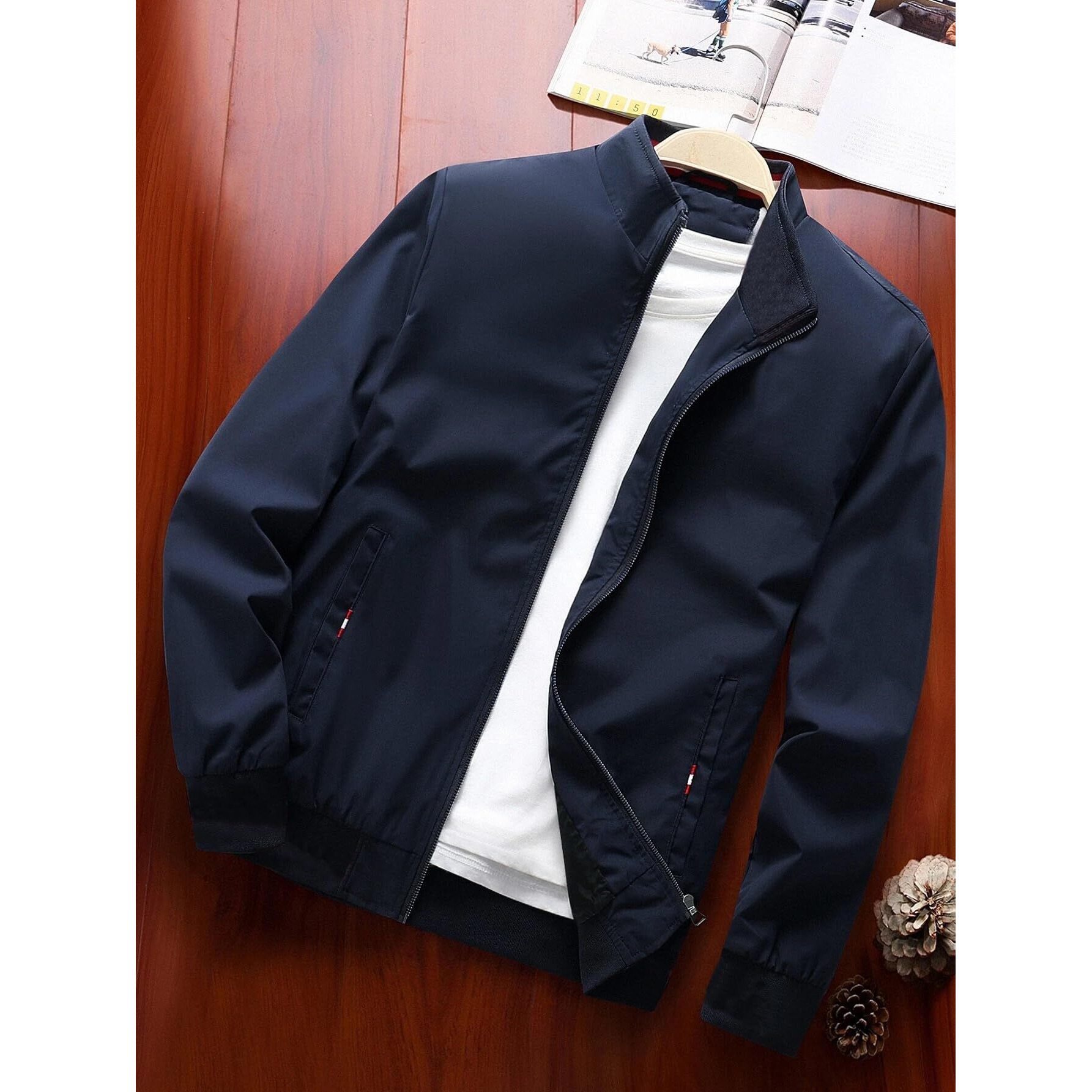TAGAS Men's Polyester Standard Length Bomber Jacket (Mj-9015-Navy-Medium_Navy)