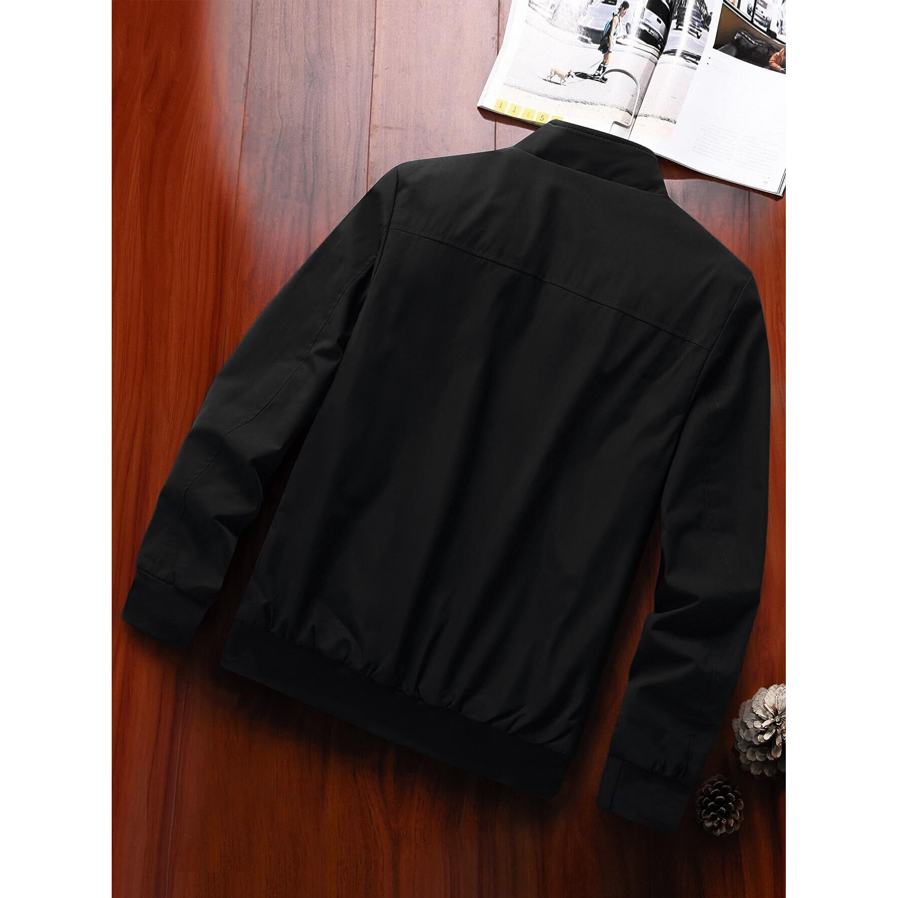 TAGAS Polyester Men's Standard Length Bomber Jacket(Mj-9015-Black-Medium_Black)