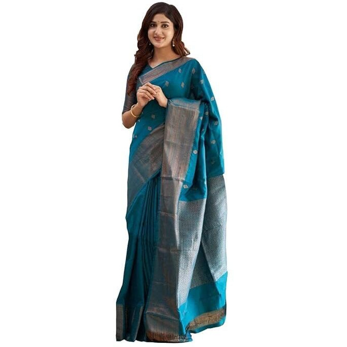 Yashika Women's Woven Banarasi Kanjivaram Cotton Silk Jaquard Saree (AZ-YS-OG-Bilal-Parent_Blue)