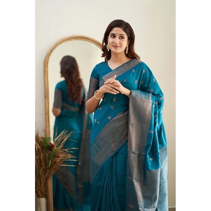 Yashika Women's Woven Banarasi Kanjivaram Cotton Silk Jaquard Saree (AZ-YS-OG-Bilal-Parent_Blue)