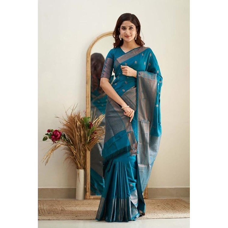 Yashika Women's Woven Banarasi Kanjivaram Cotton Silk Jaquard Saree (AZ-YS-OG-Bilal-Parent_Blue)