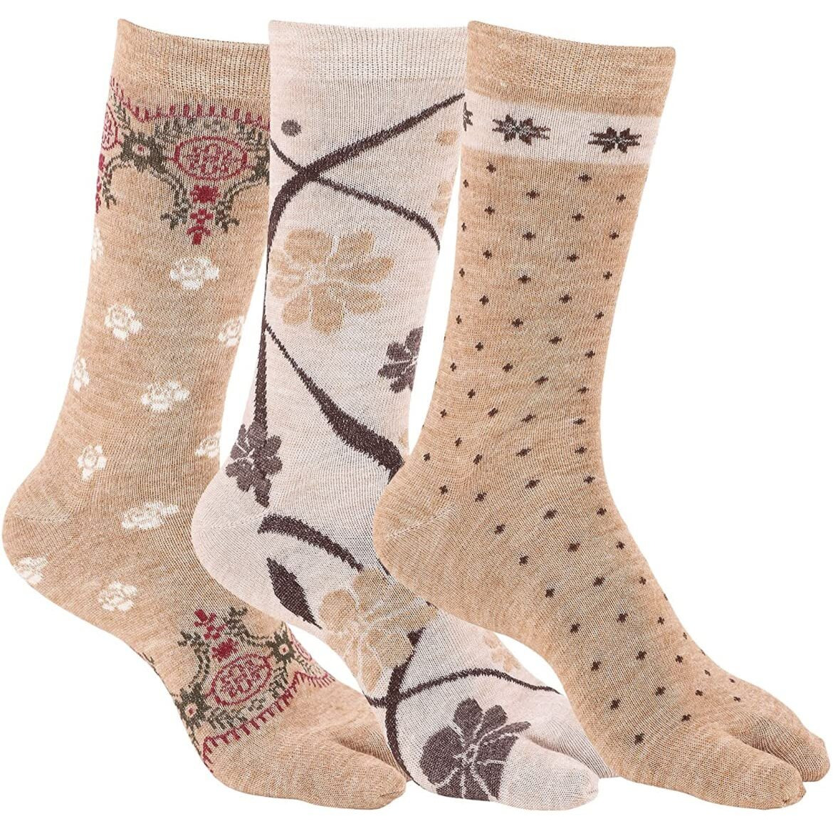 CREATURE Women's Warm Woolen Calf Length Thumb Socks - Set of 3 Pairs (Light Brown, Large)