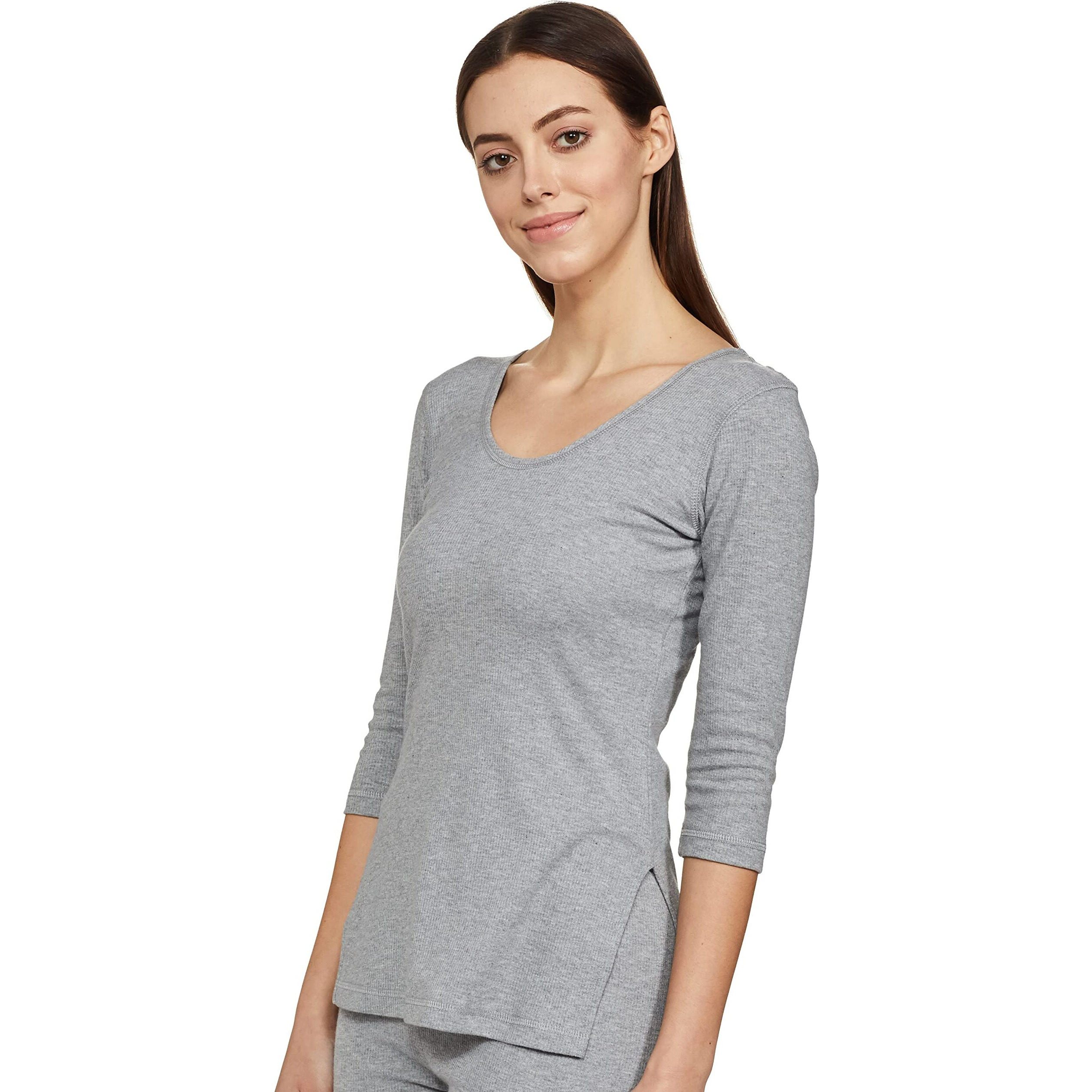 Amazon Brand - Symbol Women's Casual Slim Fit Thermal Top (SB-AW21-THTOP_Light Grey & Ecru_L)