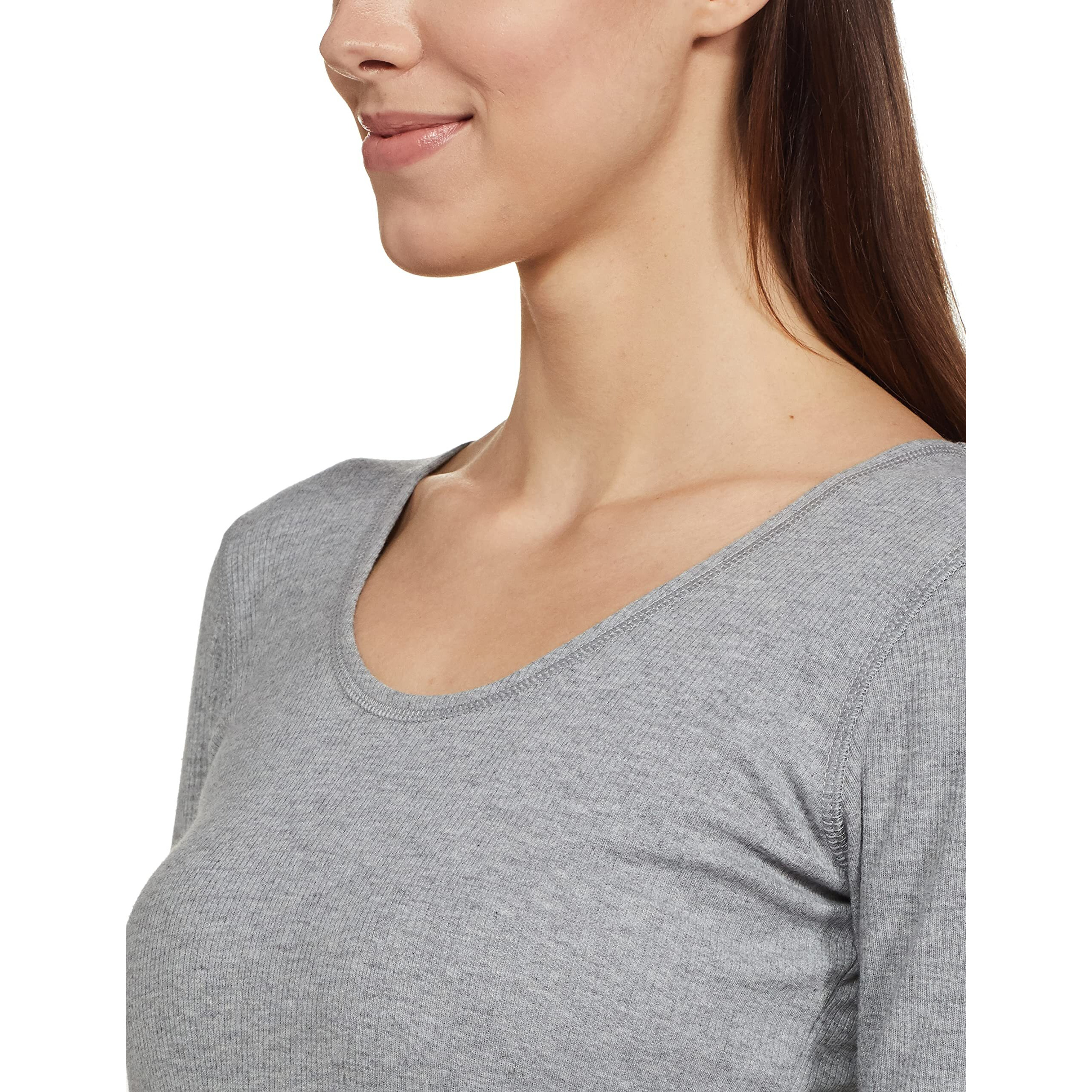Amazon Brand - Symbol Women's Casual Slim Fit Thermal Top (SB-AW21-THTOP_Light Grey & Ecru_L)