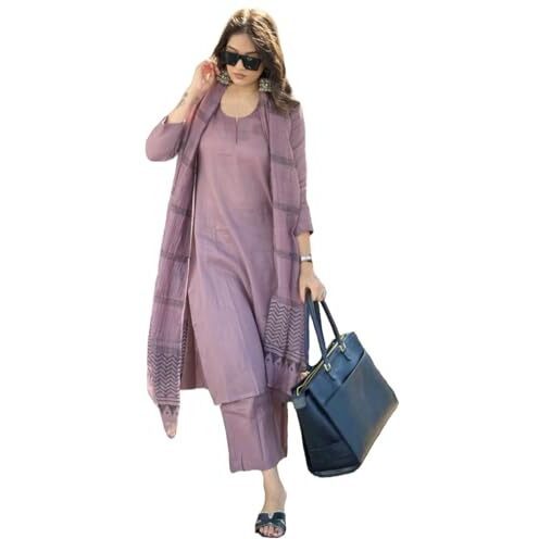 ANNI DESIGNER Women's Rayon Blend Straight Solid Kurta with Pant & Dupatta (Raja Saab Purple-VKS01_3XL_Purple_XXX-Large)