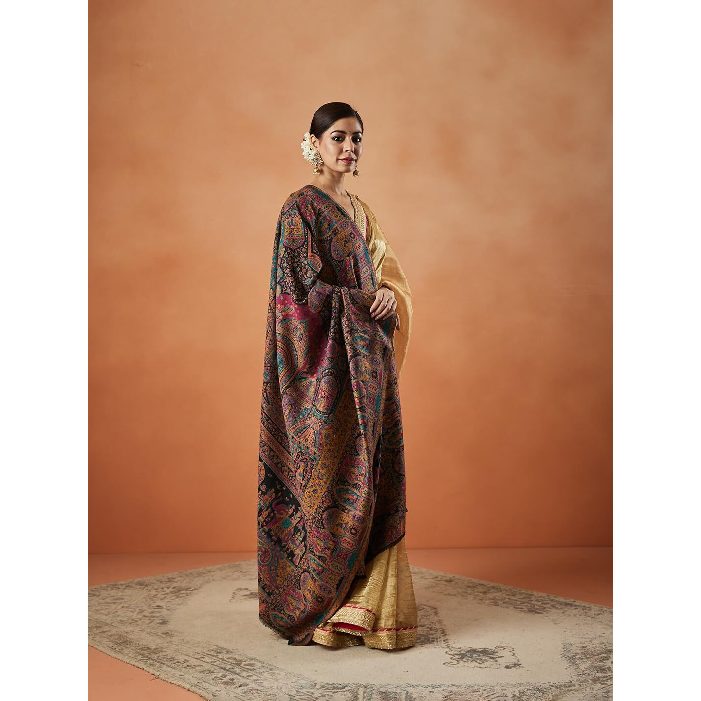 Women Surmai Kaani Wool Blend Kashmiri Shawl (Size 101X203 CM)