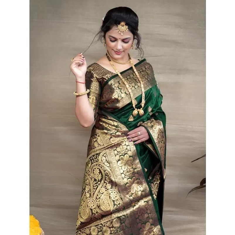 Yashika Women's Zari Woven Cotton Silk Jacquard Saree with Unstitched Blouse Material (AZ-YS-OG1-JYOTIKA Green