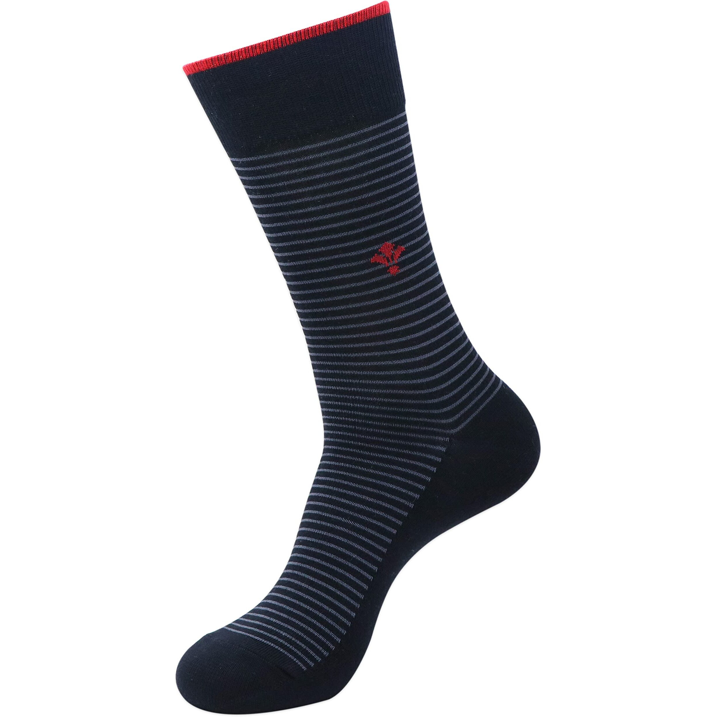 BALENZIA Men's Solid Colored Formal Crew/Calf Length Socks (Free Size) Made with Cotton & Spandex - Combo Pack of 5 (Black, L.Grey, D.Grey, Brown, Navy)