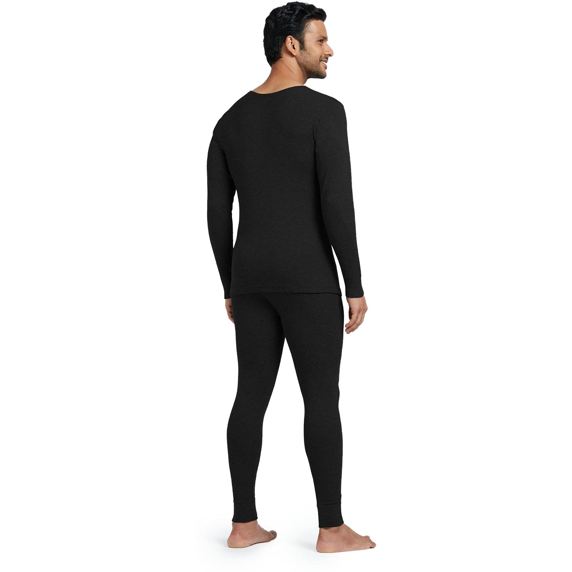 XYXX Men's Thermal Set | Antibacterial, Skin Friendly with Superior Heat Retention | Slim Fit Solid Alpine IntelliHeat Thermal Set | Pack of 1 (Black, Large)