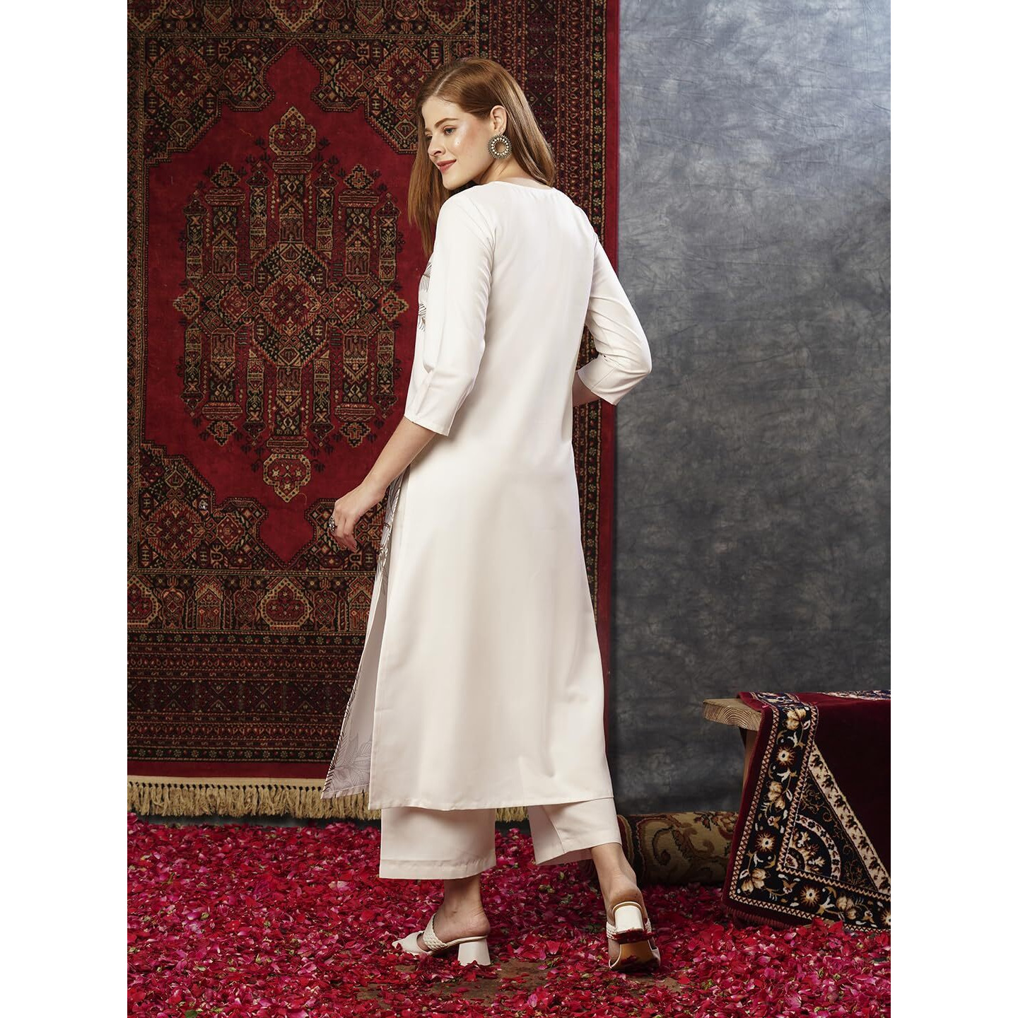 GoSriKi Women's Cotton Blend Straight Printed Kurta with Pant (Nenisha Cream-JL-GS_L_Cream_Large)