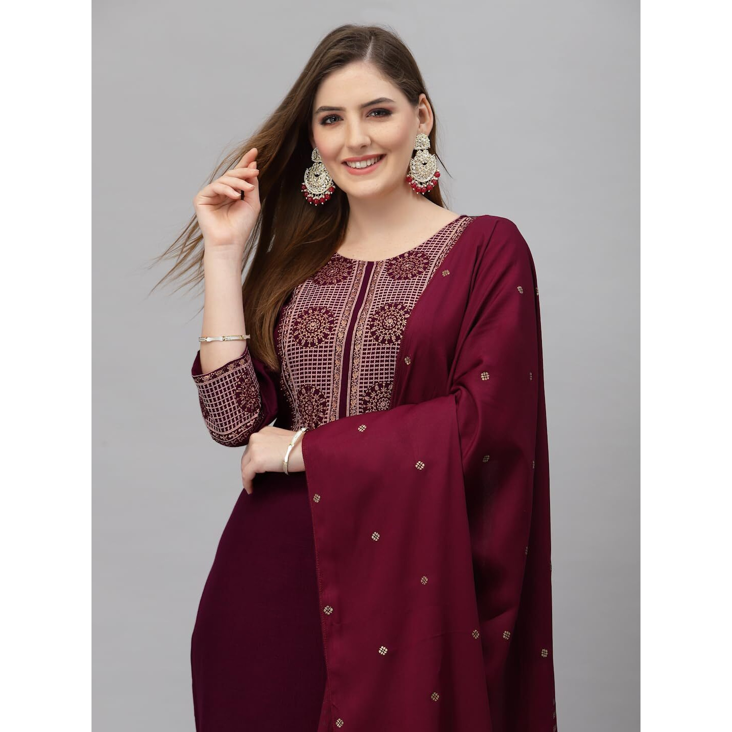 KLOSIA Women Embroidered Kurta and Pant set with Dupatta (XX-Large)