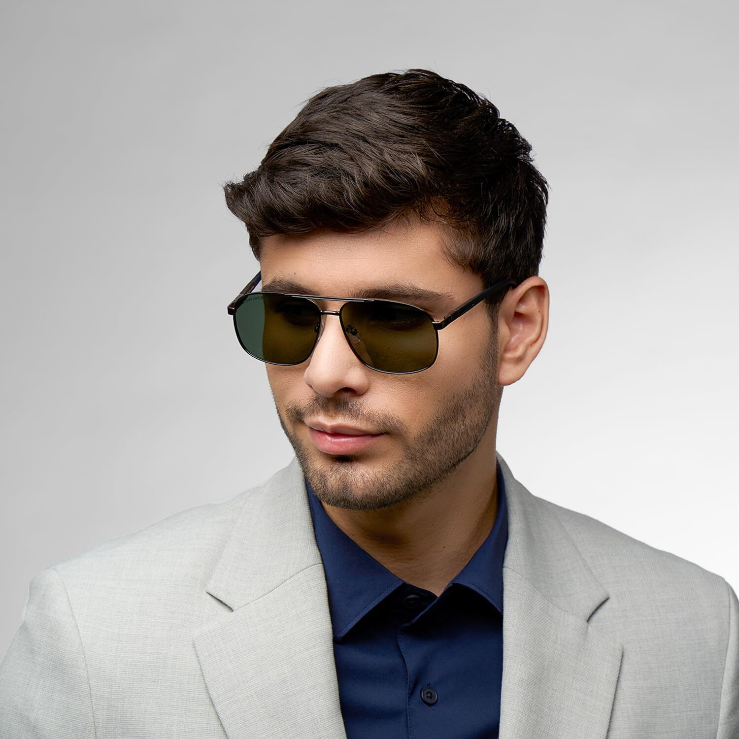 John Jacobs | Gunmetal - Grey | Full Rim Rectangular Stylish & Premium Polarized Sunglasses | Polarized and 100% UV Protected | Men & Women | Extra Wide | JJ S15860