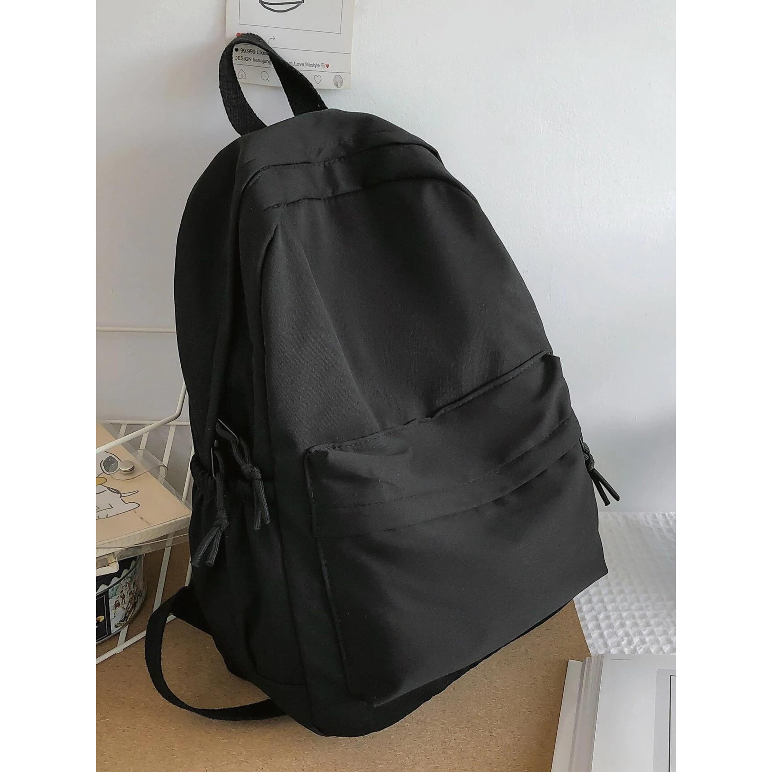 Glowic Unisex's Backpack Collage Women Black Bags for School (WBAG-94) Medium