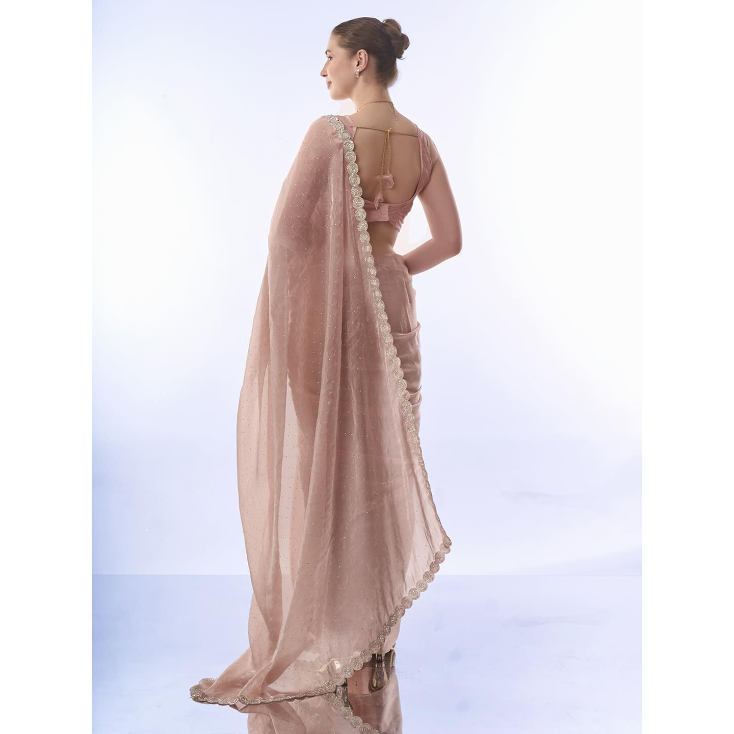 ORHANS Women's Chiffon All Over Fix Diamond & Lace Work Saree With Art Silk Matching Unstitched Blouse Piece