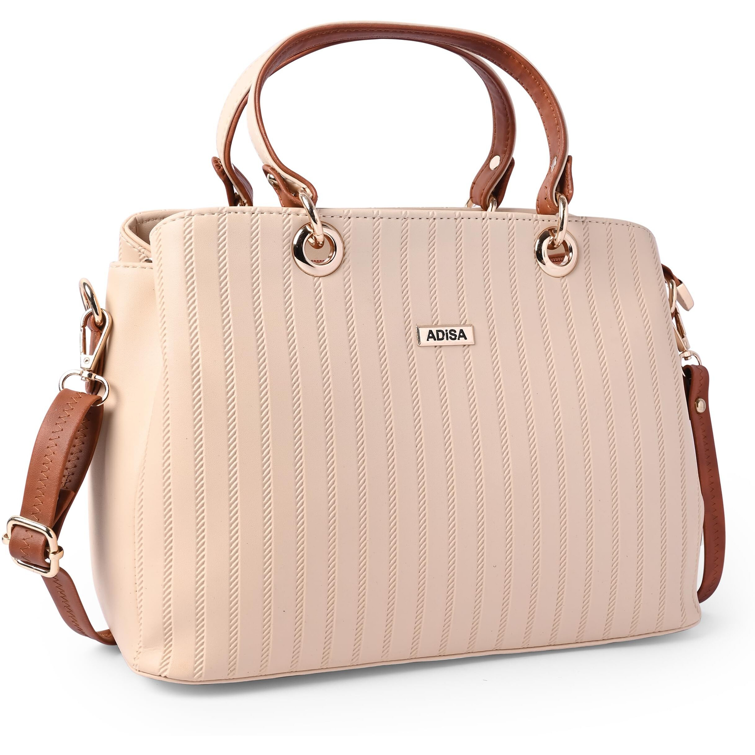 ADISA texture stripes handbag shoulder bag for women and girls with sling belt (AD4074-CRE)